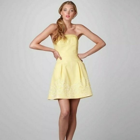 LILLY PULITZER Golden Yellow Dahling Blooms Blossom Embroidered Dress Size: 10 - Picture 3 of 11